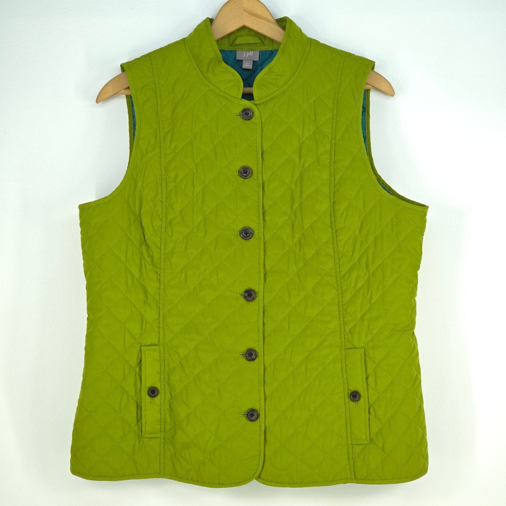 J Jill Quilted Button Vest Womens XL Lined Lightweight Outdoor Lagenlook Cottage